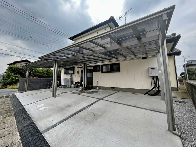 太田市外構駐車場カーポート2台用土間コン施工例