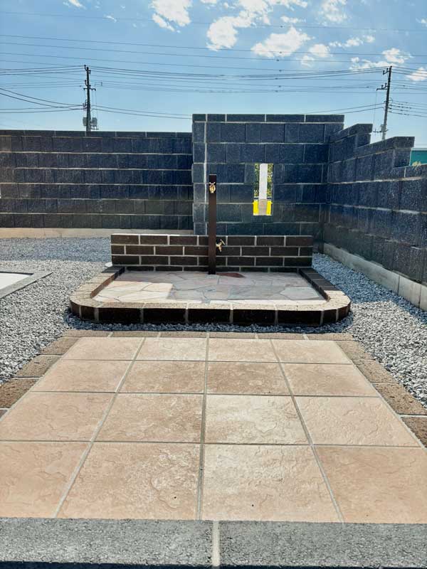 立水栓水まわりレンガおしゃれ群馬の外構施工例